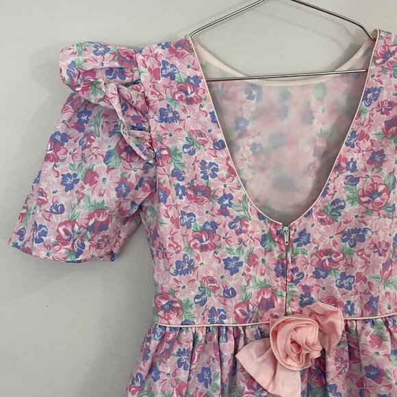 Vintage 80s/90s Floral Party Dress Girls L Pink Ruffle Easter Wedding Girly EUC - Picture 7 of 13